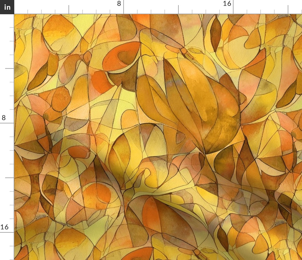 Watercolor Boho Handpainted Pattern Abstract Art In Warm Yellow TangerineColors Smaller Scale