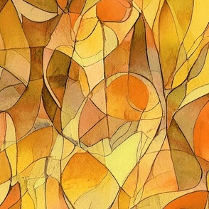 Watercolor Boho Handpainted Pattern Abstract Art In Warm Yellow TangerineColors