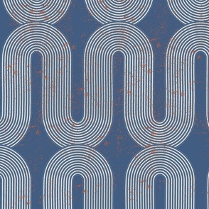 Striped semicircular shapes on a blue - 2.