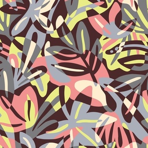 Maximalist leaves shapes - paper cut overalapping tropical leaves -  summer pastel color palette