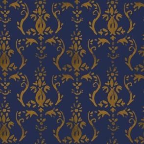 Vintage Gold & Blue Victorian Wallpaper