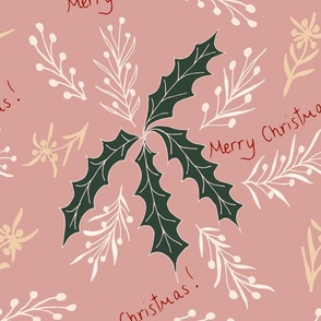 Merry Christmas florals in pretty pink