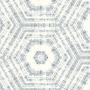 jumbo textured abstract hexagon tessellation // denim blue on cream