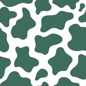 Large Scale Cow Print in Pine Green and White