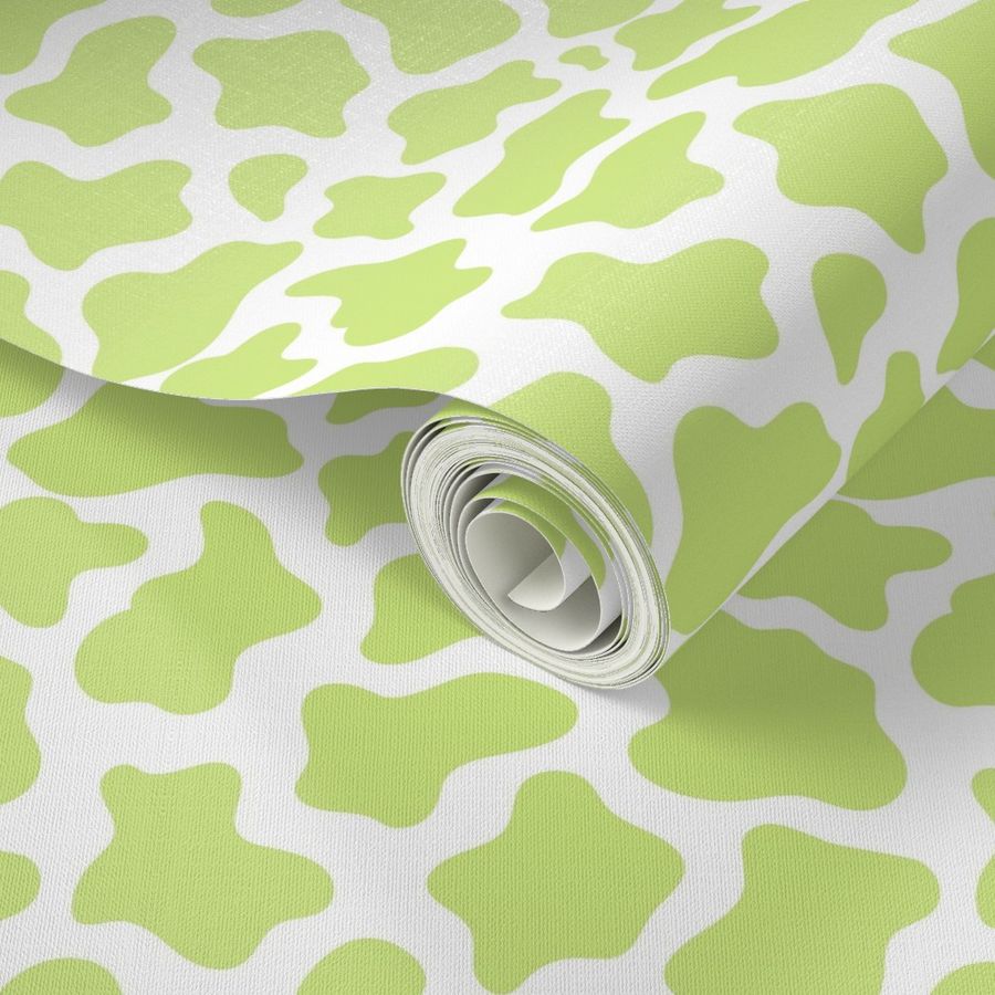 Medium Scale Cow Print in Honeydew Green and White