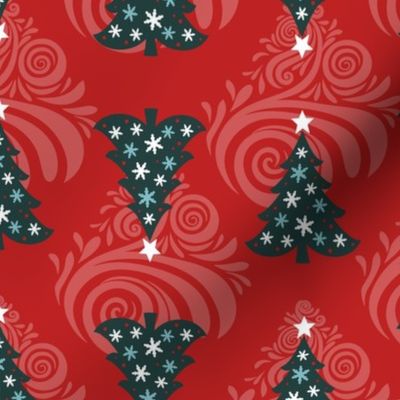 Whirling Winter Christmas Tree Red