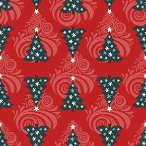 Whirling Winter Christmas Tree Red