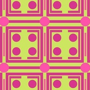 Pink and green dots / lime green