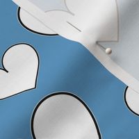 White hearts on blue background 