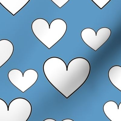 White hearts on blue background 