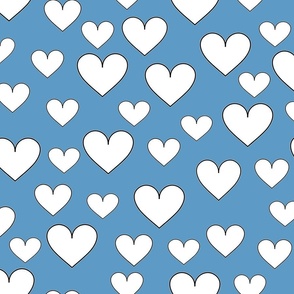 White hearts on blue background 