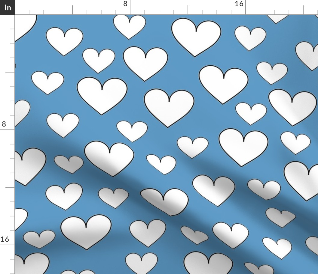 White hearts on blue background 