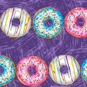Watercolor Giant Donut stripes purple background