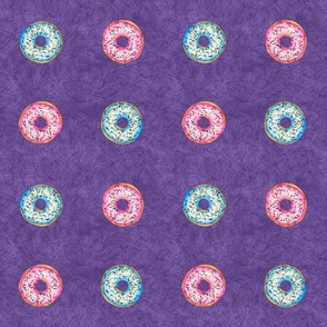 Watercolor Polka dot donuts on purple 