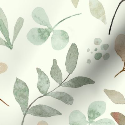 Watercolor Leaves – Soft Beige Green Brown Leaf, Neutral Baby Nursery (cucumber, patt 5) large scale