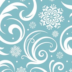 Elegant Winter Swirls: Flourish Snowflake Pattern Blue Jumbo