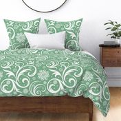 Elegant Winter Swirls: Flourish Snowflake Pattern Green Jumbo