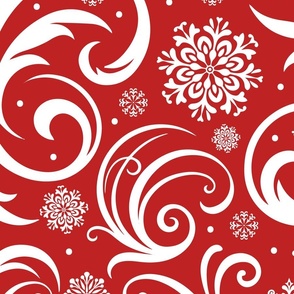 Elegant Winter Swirls: Flourish Snowflake Pattern Red Jumbo