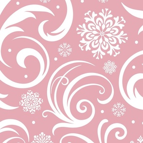Elegant Winter Swirls: Flourish Snowflake Pattern Pink Jumbo