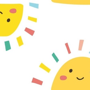 Jumbo - Cutest Rainbow Sunny Sunshine - Happy and Bright Kids Bedding - Sheet Set Duvet Cover- Yellow and White