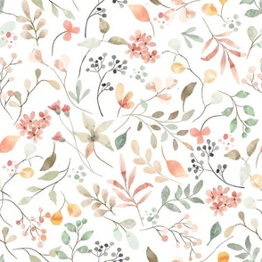 Floral in Soft Colors - Peach Flowers, Baby Girl Nursery (white, patt 1) half-scale
