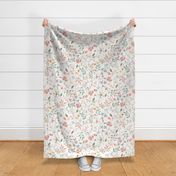 Floral in Soft Colors - Peach Flowers, Baby Girl Nursery (white, patt 1) large scale