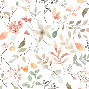 Floral in Soft Colors - Peach Flowers, Baby Girl Nursery (white, patt 1) large scale