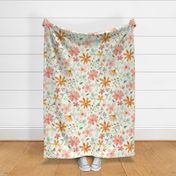 Pastel Botanical Garden – Pink Peach and Gold Flowers, Baby Girl Nursery (cucumber, patt 3) large scale
