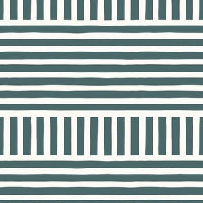 Dark Green and Light Ivory Vertical and Horizontal Stripes