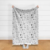 Black & White Y2K Aesthetic Drawings With Stars, Sleeping Girls, Mushrooms, Flowers, Text & More For Back To School, Teen, Art Student Decor