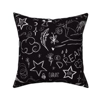 Black & White Y2K Aesthetic Drawings With Stars, Sleeping Girls, Mushrooms, Flowers, Text & More For Back To School, Teen, Art Student Decor