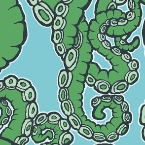 (L) Sea Tentacoli! Green Tentacles on Blue 24x32 LeonardosCompass Ocean Sea Creature-Octopus 15372223Tentacle