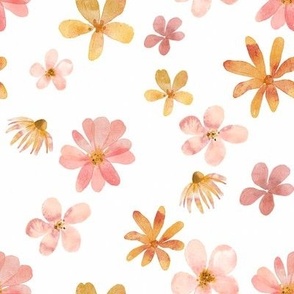 Peach and Gold Watercolor Blossoms, Baby Girl Fabric