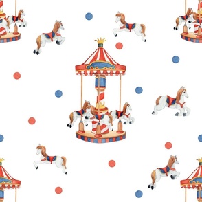 Festive Christmas Carousel Watercolor Pattern, Large Scale