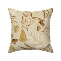 Gold Autumn / Fall, Neutral Earth Tone Leaves Flowers, beige cream gold brown (golden, patt 4) large scale