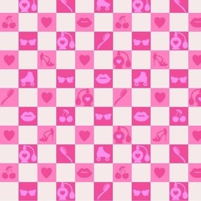 Barbiecore_Pink checker Doll Play_ Bright Pink Soft pink
