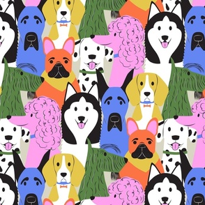 Bright, Colorful Dogs including poodle, french bull dog, beagle, great dane, husky, Scottie and Dalmatian – LARGE Scale