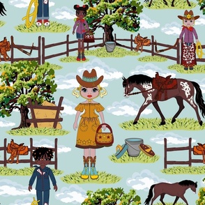 Wild West Cowgirl Cowboy Horse Ranch, Kids Western Horse Appaloosa Pony Toile (Large Scale)