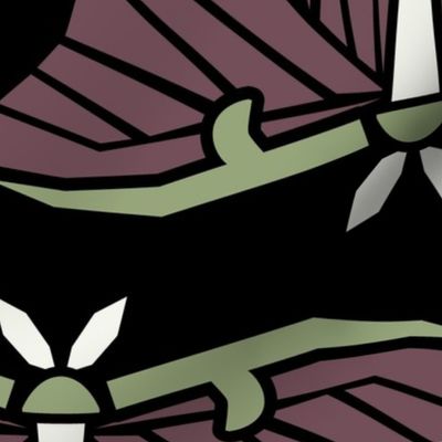 Dark Moody Motif: Luna Moth pattern in Black, Purple, Lime Green and White