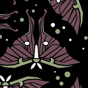 Dark Moody Motif: Luna Moth pattern in Black, Purple, Lime Green and White