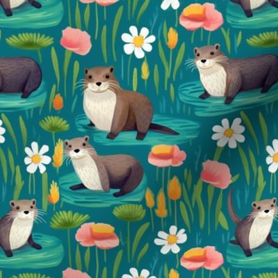 Otters in Wildflowers