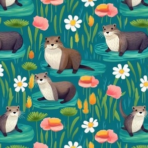 Otters in Wildflowers