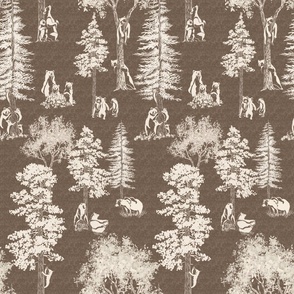 Bears in the Woods Toile  - Coco Brown
