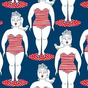Retro pin up blue and red on navy