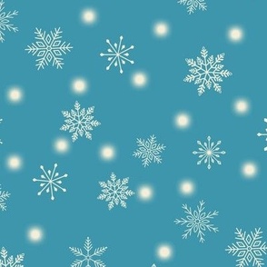 MEDIUM-Christmas Snowflakes & Lights-Dusty Blue