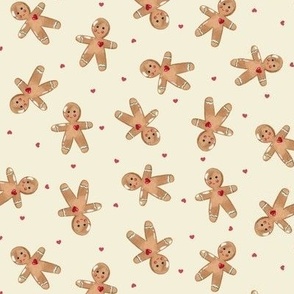 Small-Gingerbread man & dusty red hearts on cream