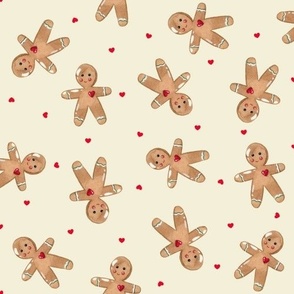 MEDIUM-Gingerbread man & red hearts on cream
