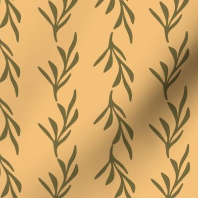 Sage Green Leaf Pattern with Mustard Yellow Background