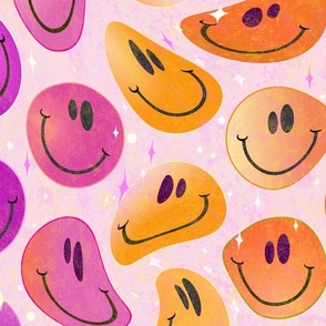 Trippy Preppy Sunset Smiley Face -- Psychedelic Pink and Orange Trippy Smiley Face - Preppy Pink and Preppy Orange - Pink and Orange Coordinate - SmileBlob - xxtsf101 - 67.91in x 56.49in - 150dpi (Full Scale)