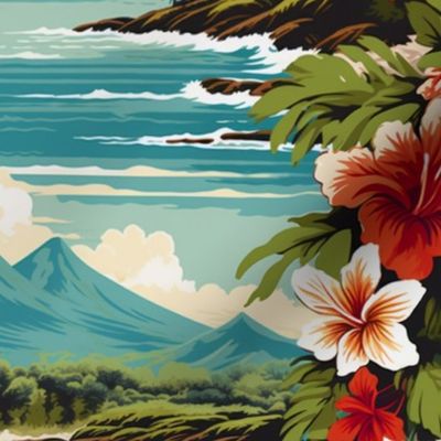 Hawaiian Hibiscus Vintage Aloha Shirt Muumuu Tropical Print for Fabrics